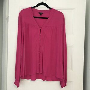 Button-Front Long Sleeve Blouse